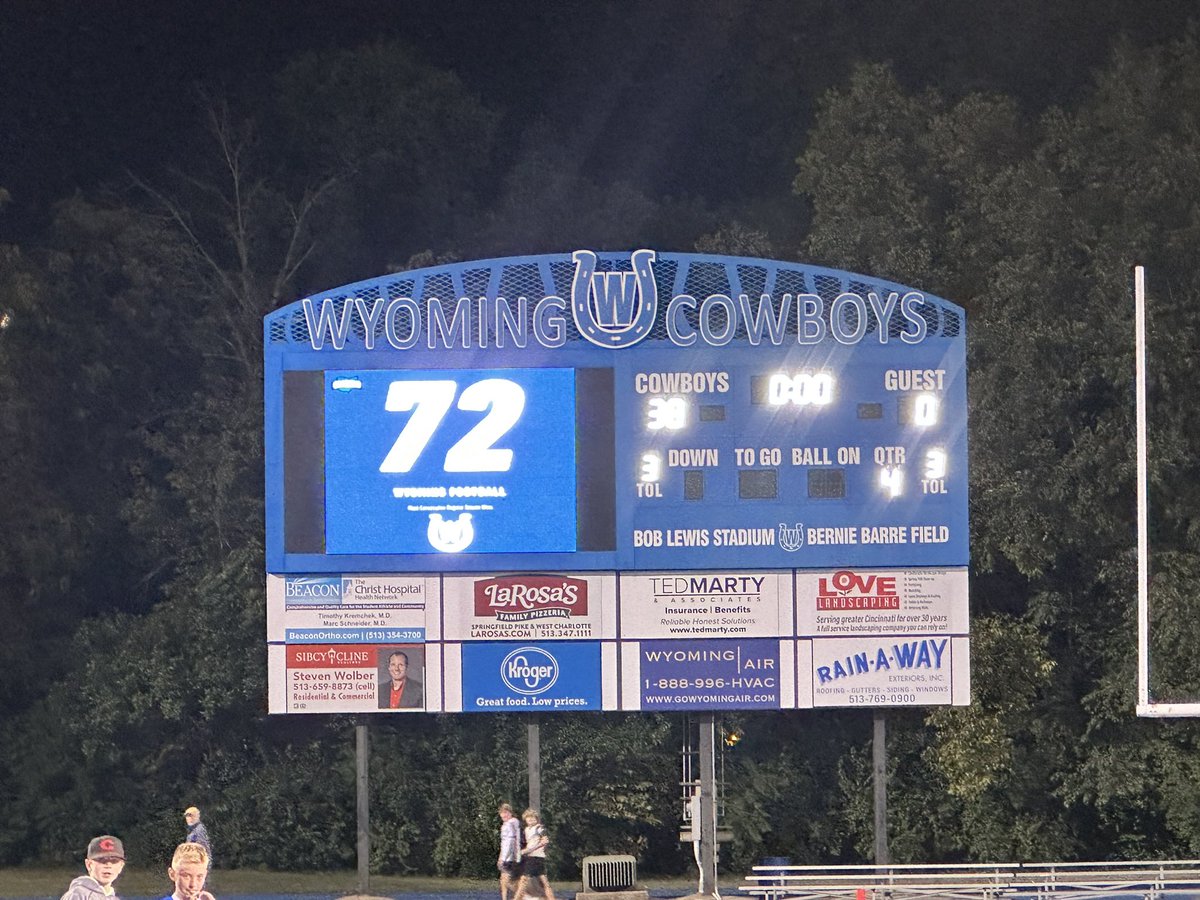 WyomingSports's tweet photo. Cowboys defeat Taylor 38-0. Wyoming wins its 72 consecutive regular season game. Congratulations to Coach Hancock, the coaching staff and players over the years #OnWyoming https://t.co/KQqhdbLSWN