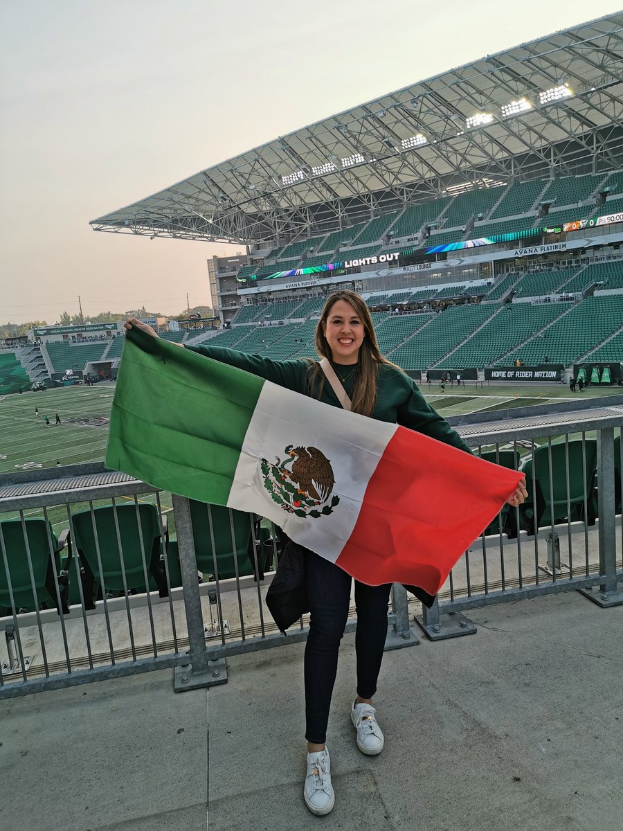 Watching the game  live from row 4 section 126, Mexico supports  the RoughRiders!! #riderslive #ALLINGREEN #roughriders #lightsout    @sskroughriders