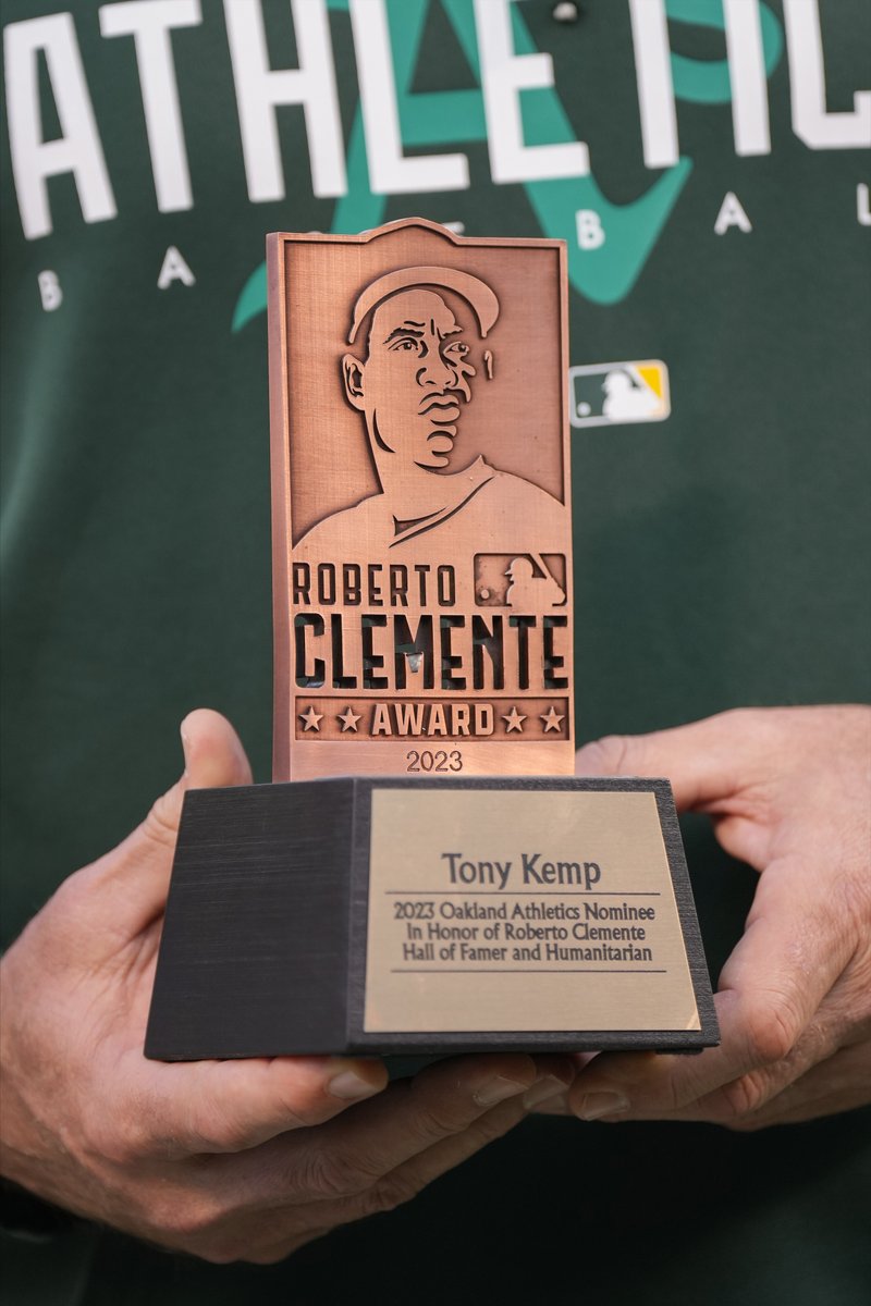 Honoring 21 today 💚💛 Congratulations to Tony Kemp, our 2023 Roberto Clemente Award nominee! #RobertoClementeDay