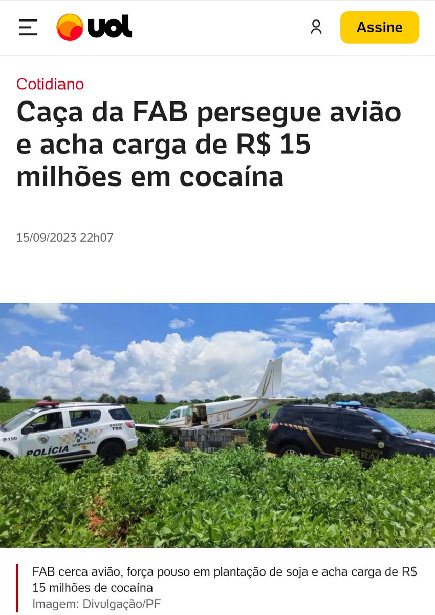 Avisa o Inelegível, que esse é o jeito certo. Aviões da FAB perseguindo traficantes e não traficando cocaína como antes .