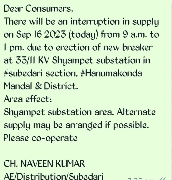 TG_NPDCL's tweet photo. #Hanumakonda District, #Subedari https://t.co/imG30jyxT5