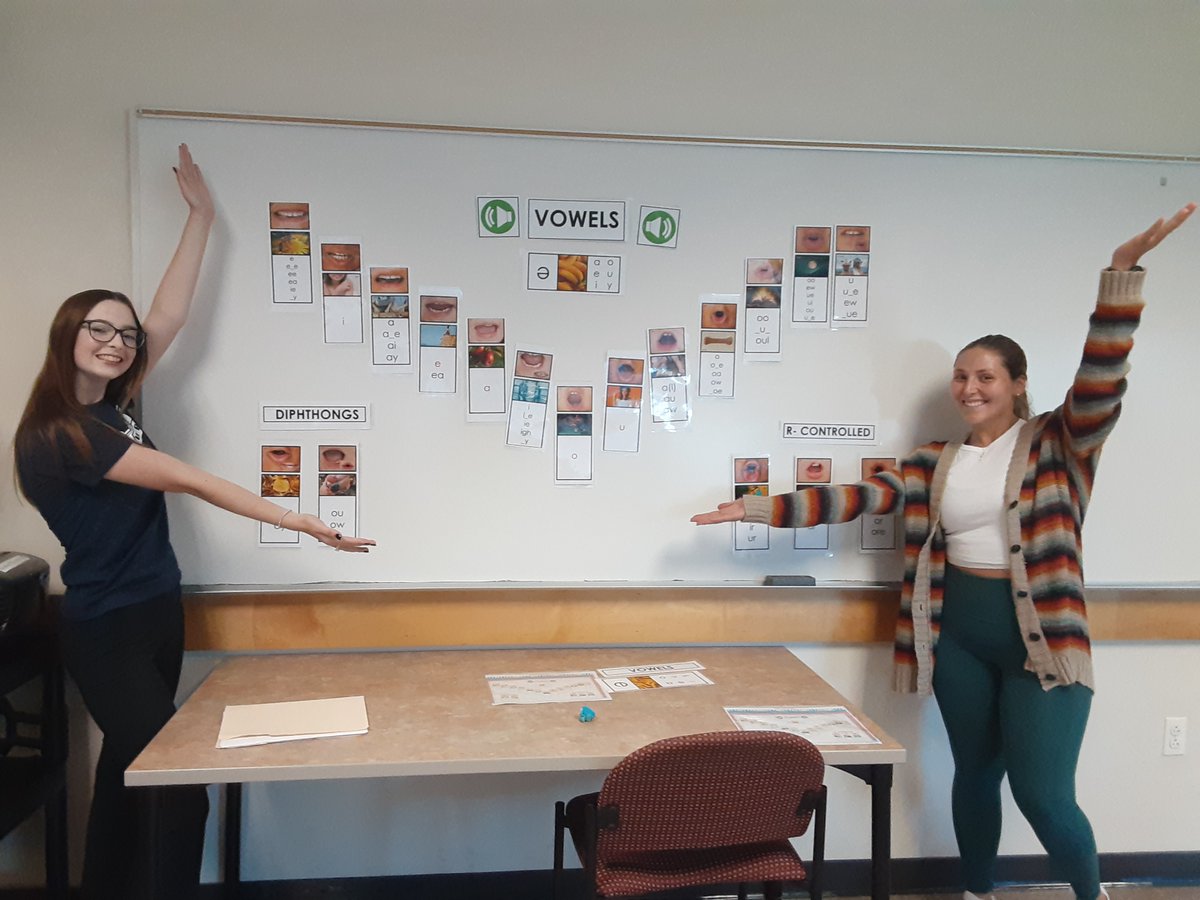 Rowan_ESL_BE_WL's tweet photo. Students in "Linguistics & Second Language Acquisition" (BLED 40412) created consonant & vowel sound walls today! Are you using sound walls with your students? Share a pic or comment! #soundwall https://t.co/Utt6hdgLeG