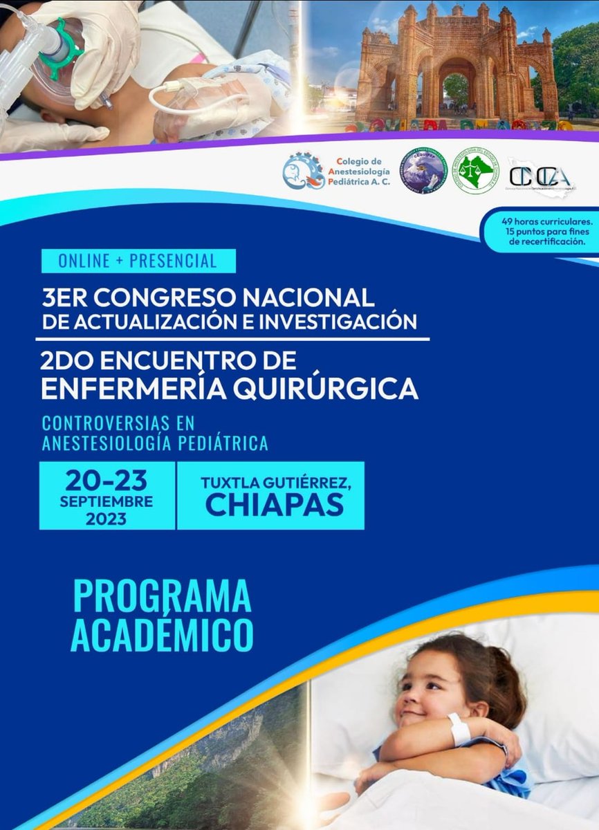 Empezamos en 5 días nuestro 3er Curso Nacional de Actualización e Investigación: Controversias en Anestesiología Pediatrica. Inscripciones …o.colegioanestesiologiapediatrica.org😊