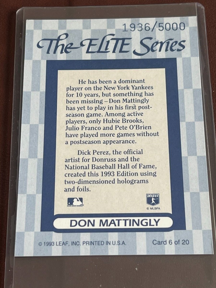 COOL JUMBO CARD #VINTAGE #DONMATTINGLY Jumbo Baseball Card Yankees #DonrussElite 90s No1936/5000 #jumbobaseballcards #donuss #donmattingly #NYYankees #Yankess #vintage90s #giftideas #gifts #giftsforHim #baseballcardsforsale #sportscardsforsale ebay.com/itm/2663234412… #eBay @eBay