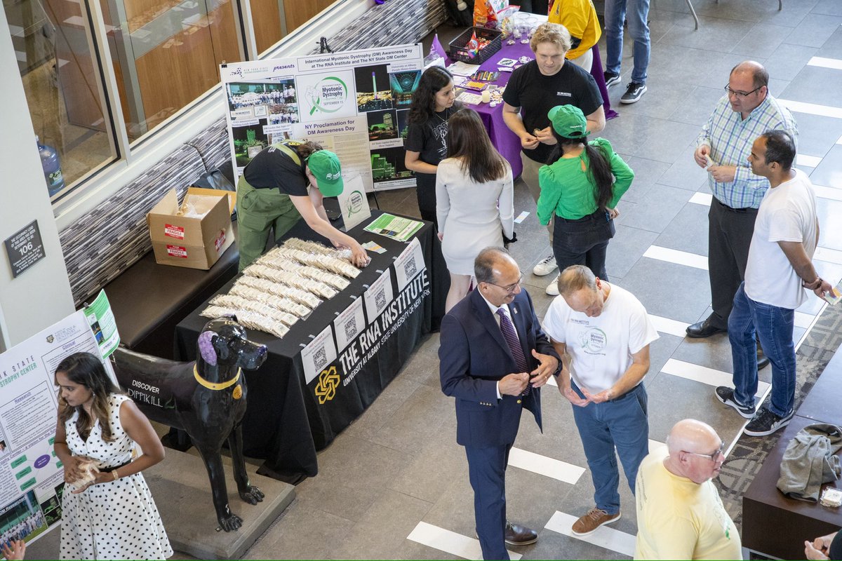 TheRNAInstitute's tweet photo. In honor of #InternationalMyotonicDystrophyAwarenessDay, the team of #RNAInstitute researchers handed out cookies to spread the word on #MyotonicDystrophy. We thank President Rodriguez (@HavidanUAlbany) for joining us https://t.co/f5tMVATy9s