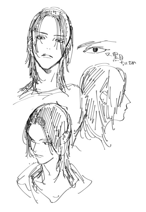 黒髪ロングお兄さん受けはまだ描いたことない気がするぞとおもってイメージ図らくがき 