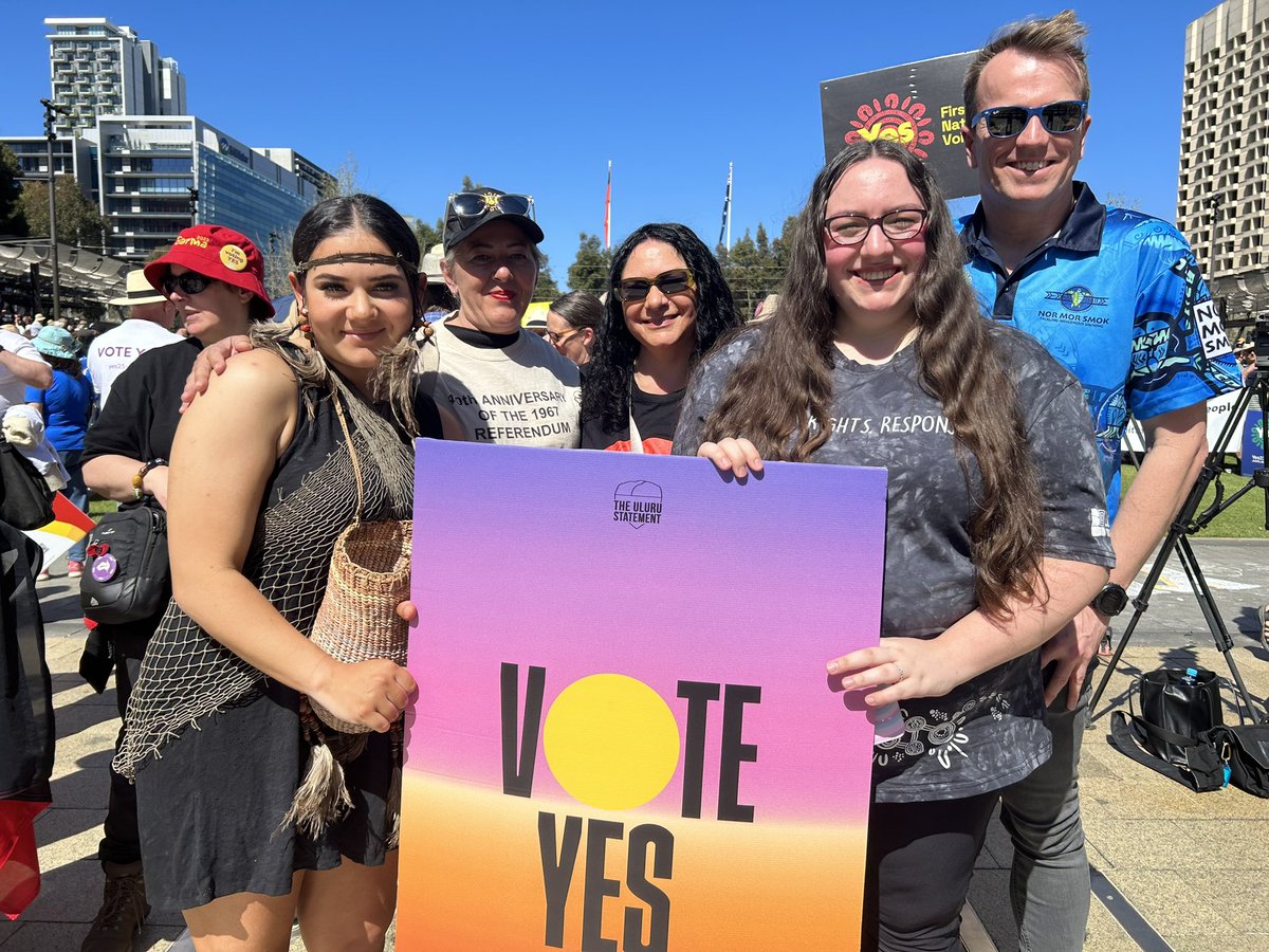 LowitjaInstitut's tweet photo. Shout out to our mob on Kaurna Country supporting a #VoiceToParliament #StayTruetoUluru #OpenYourHeart #VoteYes https://t.co/5uMIvpb4oQ
