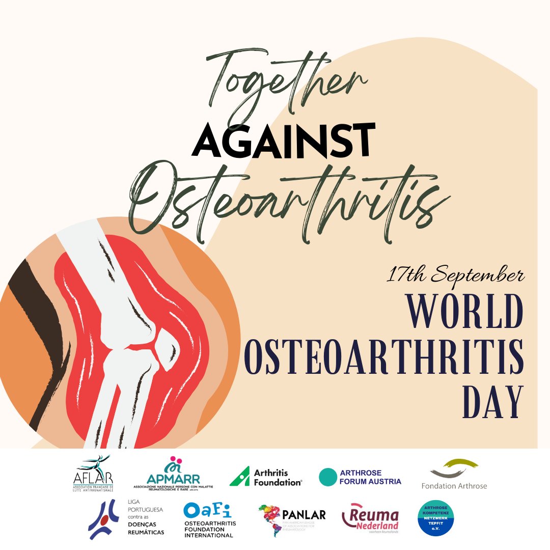 APMARR_ITALIA's tweet photo. 📢 Oggi 17 settembre si celebra la Giornata Mondiale dell'Osteoartrite (comunemente chiamata artrosi), una malattia degenerativa delle articolazioni che può causare dolore, rigidità e una riduzione della mobilità.

Scopri le nostre iniziative 👉 https://t.co/DPBWu7bX4r https://t.co/X1mYYeOXQf