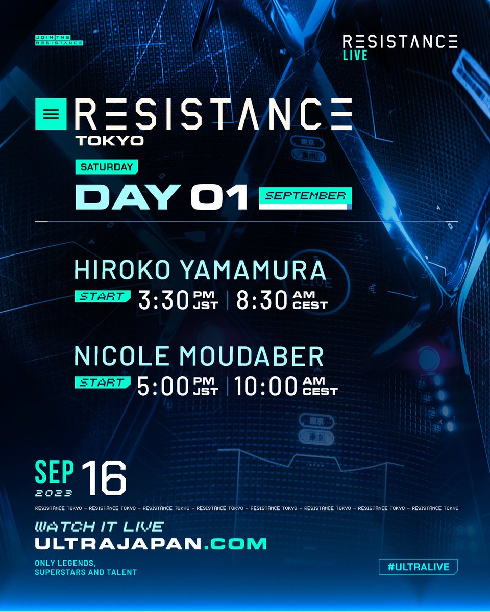 JAPAN we are here! Make sure to into Day 1 of @ultrajapan starting at 4PM JST/9AM CEST for #ULTRALIVE and 3:30PM JST/8:30AM CEST for #RESISTANCELive at ultrajapan.com or the official @umftv YouTube channel!