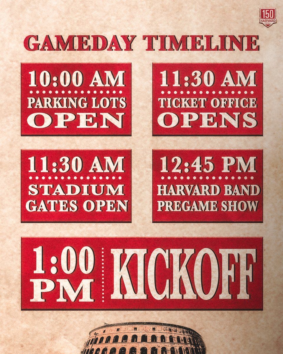 HarvardFootball's tweet image. SEASON OPENER. 🙌

🏈, it's good to have you back‼️

🆚 St. Thomas
⏰ 1:00 PM
🏟️ Harvard Stadium
📺 ESPN+
📻 WRCA 1130 AM, 106.1 FM
🎟️ bit.ly/3rce4gz

#GoCrimson #OneCrimson
