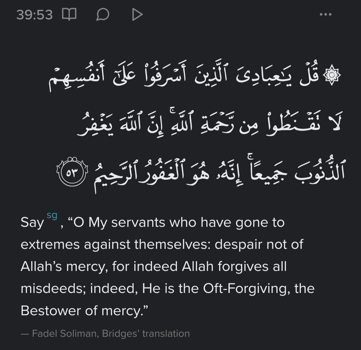 aamullanee's tweet photo. Ibn Abbas says about this verse:

"God has called for forgiveness those who claim that Christ is God, and those who claim that Christ is the son of God, and those who claim that Ezra is the son of God, and those who claim that God is poor, and those who claim that the hand of God is tied, and those who claim that God is the third of three,...

 Ibn Abbas [may God be pleased with them] said: Whoever despairs of the servants of God from repentance after this has denied the Book of God"

-Tafsir Ibn Kathir