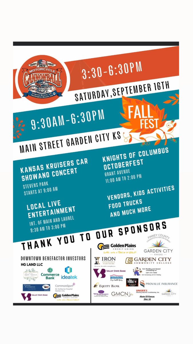 Thank YOU to our sponsors!  Join us this Saturday, Sept 16th in Downtown Garden City from 9:30am to 6:30pm