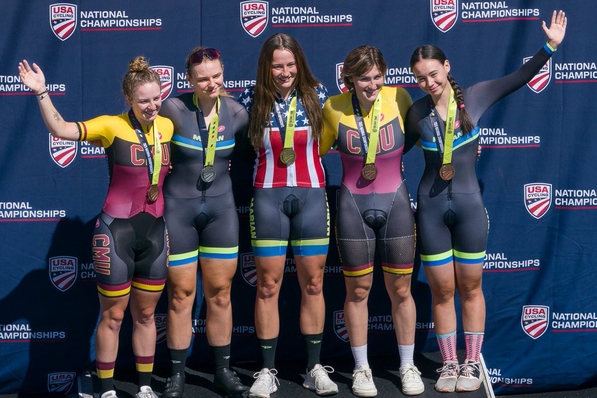 2023 Collegiate #TrackNats Women's 500m Time Trial Podium 🥇 Stephanie Lawrence @MarianCycling 🥈 Liz Stevenson @MarianCycling 🥉 Mia Deye @CyclingCMU 4 Olivia Cummins @CyclingCMU 5 Claire Kudlata @MarianCycling 📸 @craigsclicks @thevelodrome