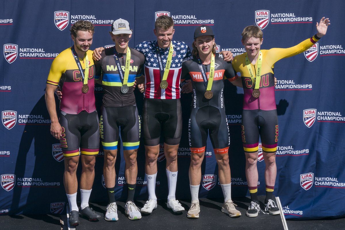 2023 Collegiate #TrackNats Men's Individual Pursuit Podium 🥇 Dillon Geary @LUcycling 🥈 Luke Arens @MarianCycling 🥉 Brody McDonald @MilliganBuffs 4 Sindre Brien @CyclingCMU 5 Brockton Smith @CyclingCMU @thevelodrome