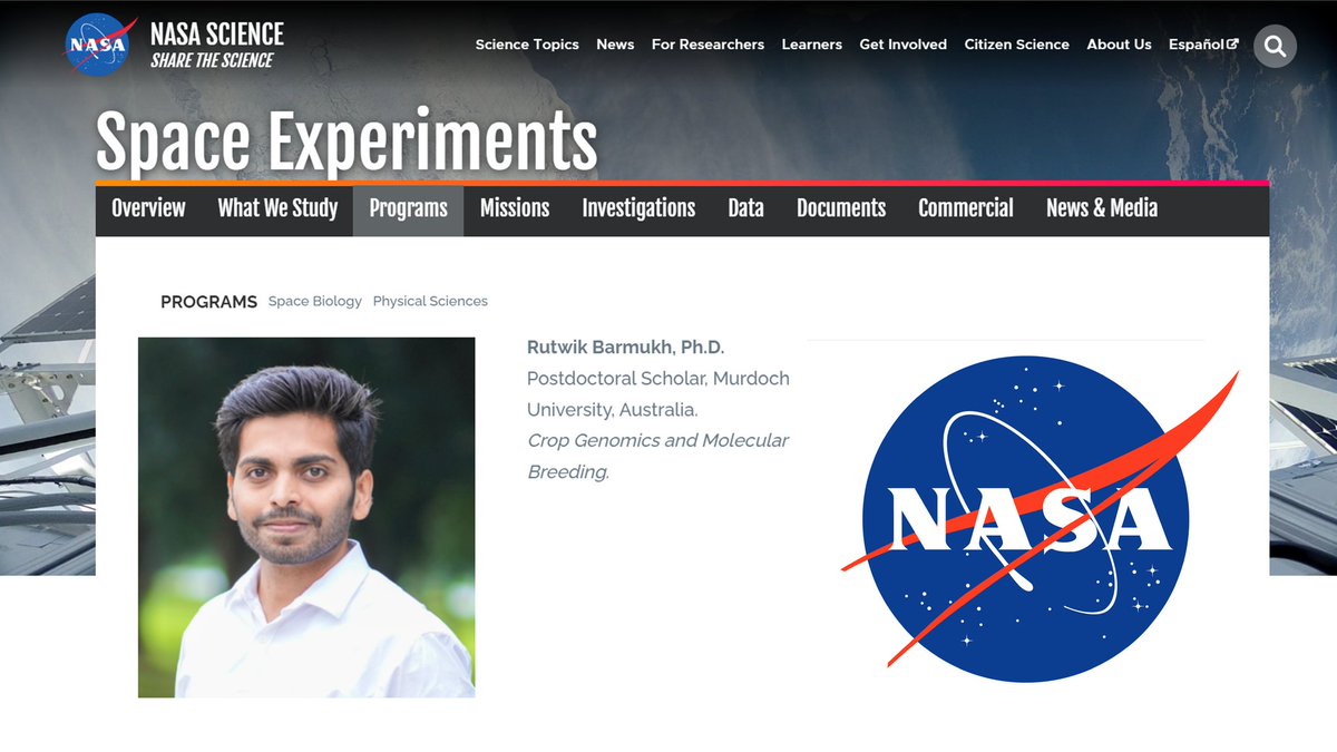 RutwikBarmukh's tweet image. Greatly honoured to be featured on NASA&apos;s website alongside other distinguished #scientists, all as a part of the prestigious #NASA Spaceflight Technology, Applications, and Research (STAR) program! 🚀🎉

Here&apos;s to aiming for the stars and beyond! 💫🌱

🔗science.nasa.gov/biological-phy…