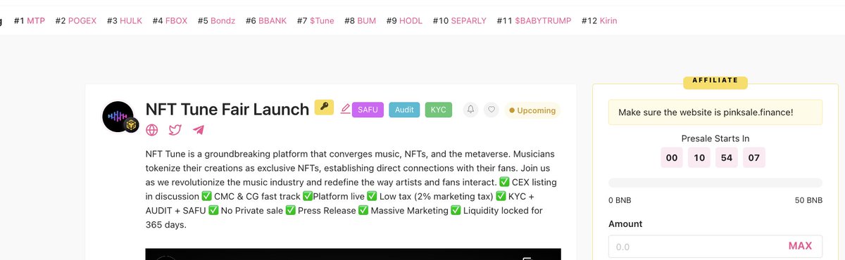 NftTune_Main's tweet image. 🔥Trending#7 on Pinksale

🎧We have 12 hours left until our presale goes live on Pinksale, so make sure you’re all set to contribute.

➡️➡️➡️Fairlaunch Link:
pinksale.finance/launchpad/0xf4…

KYC✅ SAFU✅ Audit ✅