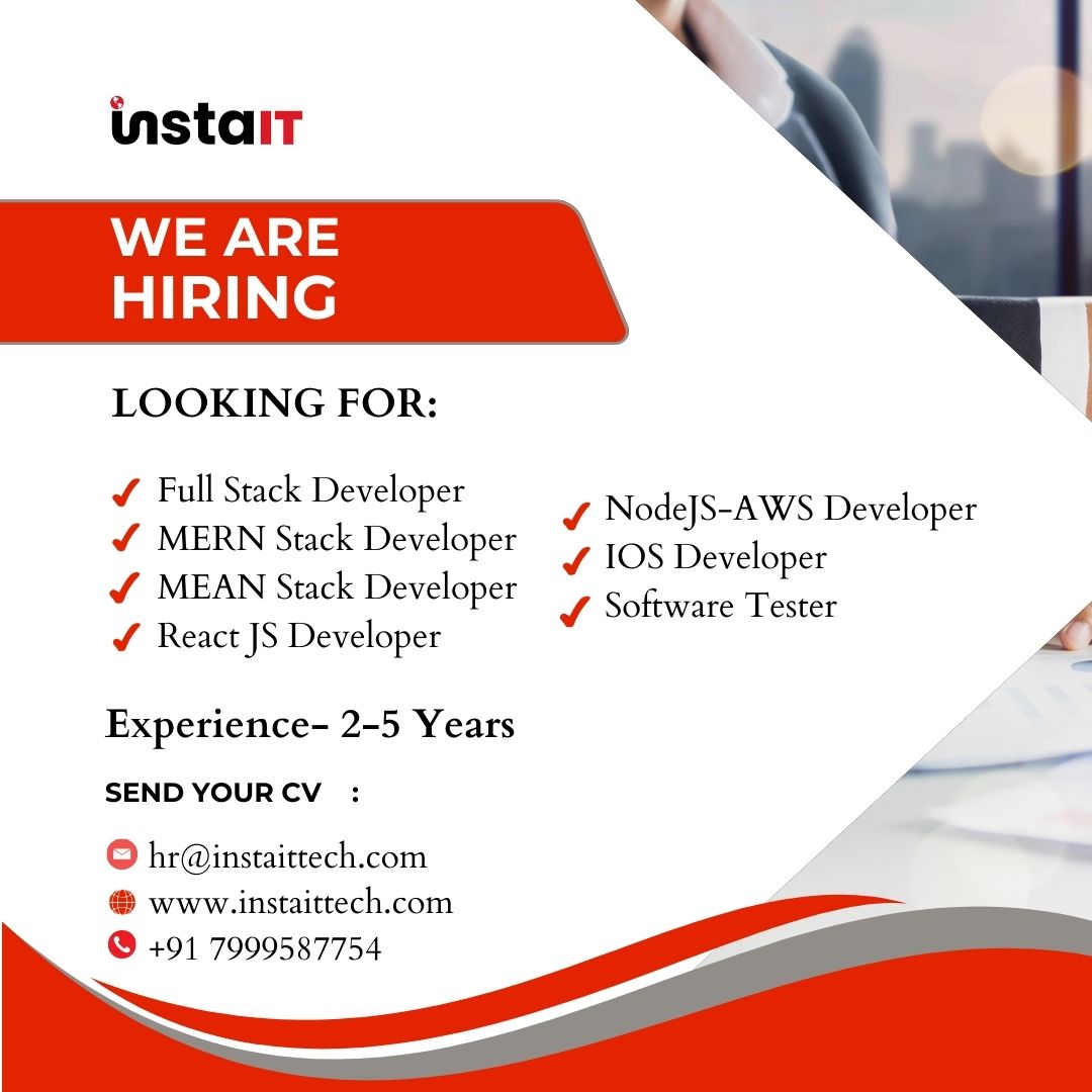 INSTAITTechnol1's tweet image. 🚀 Join the IT Revolution at Insta IT Technologies! 🌟

 #InstaITTech #HiringNow #TechJobs #ITCareers #FullStack #MERN #MEAN #ReactJS #NodeJS #iOS #SoftwareTesting #JoinOurTeam #CareerOpportunities
