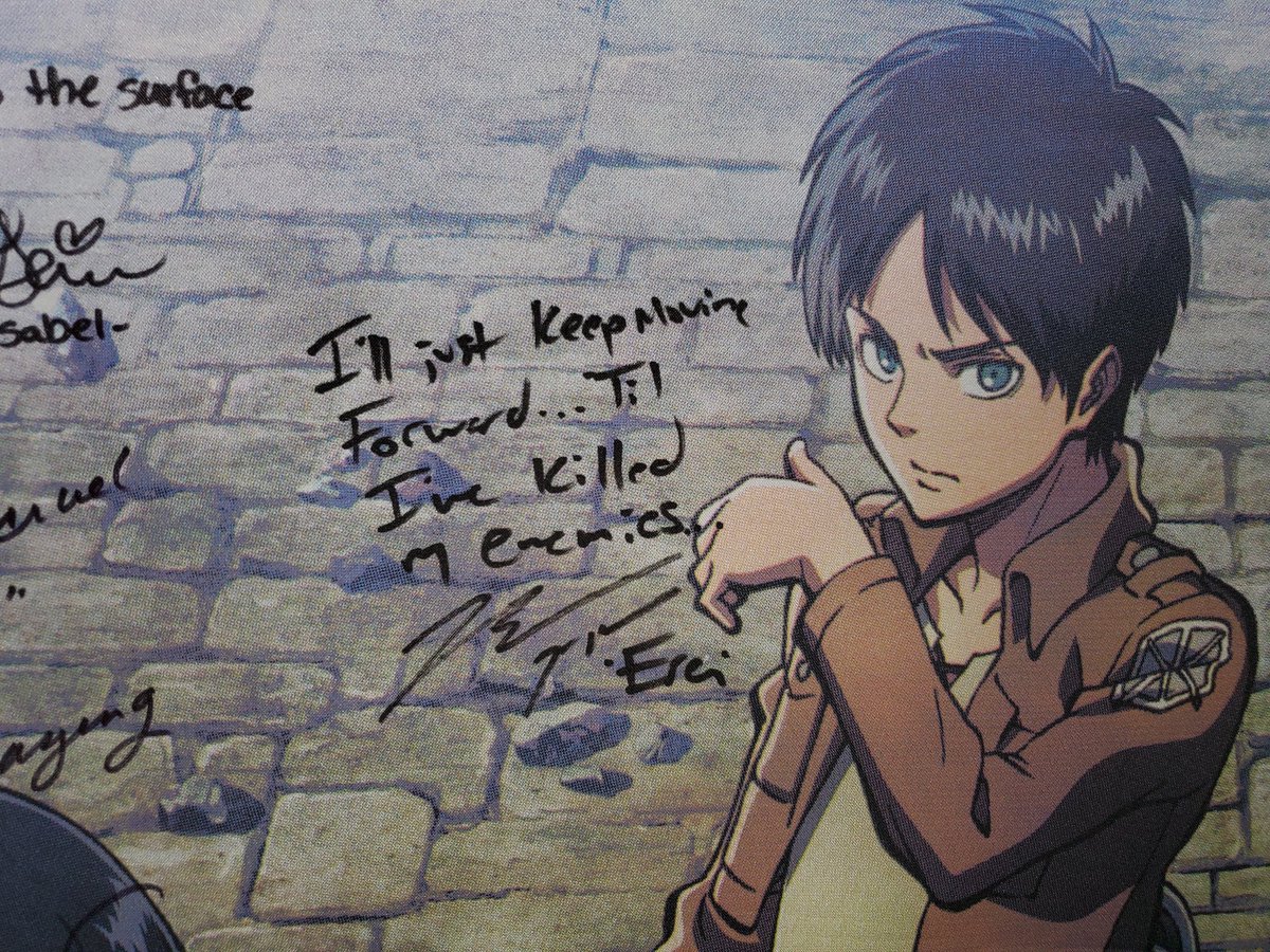 attackoncam's tweet image. Little late on this, but big thank you to @BrycePapenbrook for taking the time to sign some things that are important to me and just chat for a bit this past Friday. Favorite VA, character, and anime all being a part of that small moment meant the world to me and made my year.