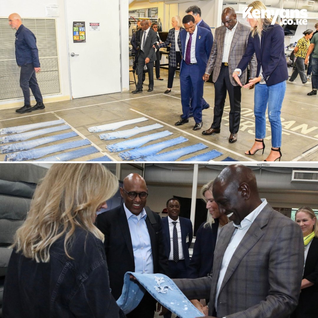 President Ruto inspects jeans during his tour of Levi's Headquarters in San Francisco