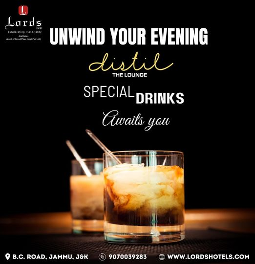 'Indulge in Evening Elegance - Distill: Where Special Drinks Meet Evening Bliss.'
.
Location📍 : B.C Road, Near Bus Stand , Jammu 180001 
.
For Reservation: 9070039283 , 9070039288
.
#distilldelights #specialdrinks #cheerstothenight #sipandunwind #loungelife #savortheflavour