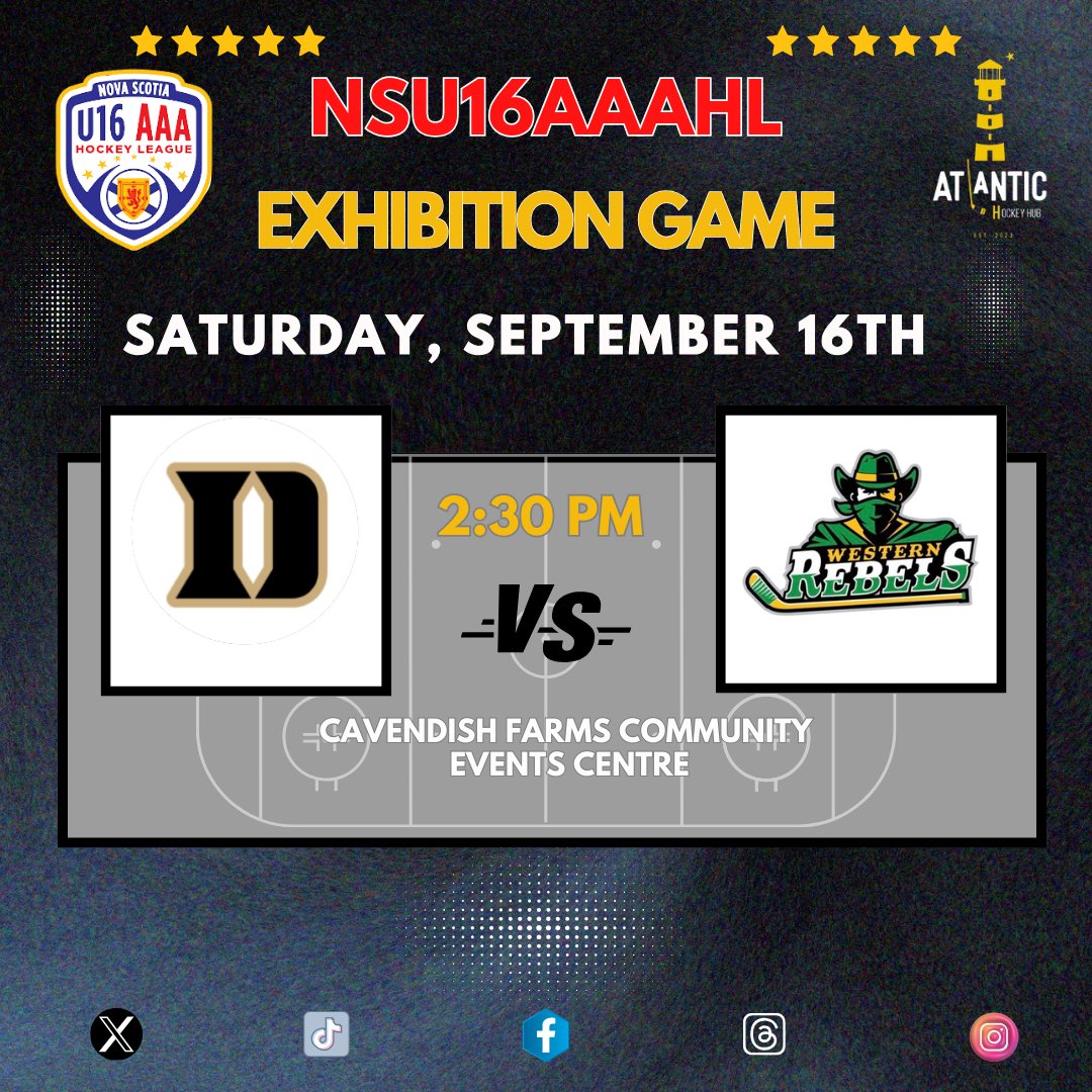 atlhockeyhub's tweet photo. NSU16AAA Exhibition Game

2:30 pm - Eastern Dukes vs Western Rebels @ Cavendish Farms Community Events Centre

#NSU16AAAHL #AtlanticHockeyHub https://t.co/6TBNiRqrnB