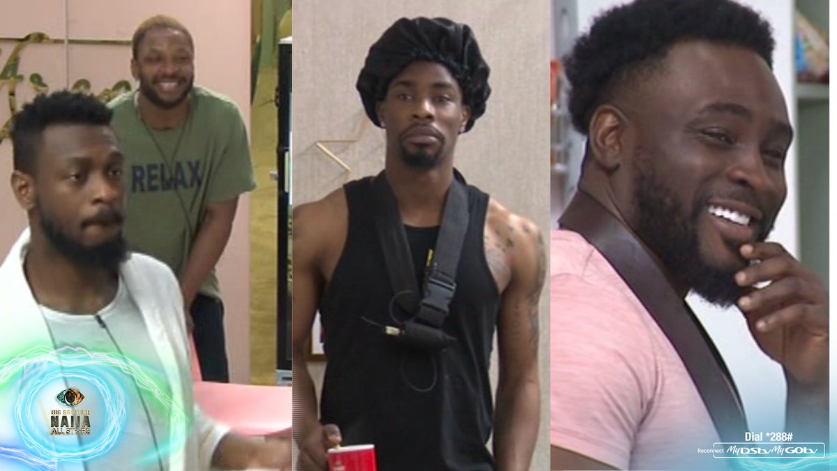 BBNaija's tweet photo. Adekunle, Cross, Neoenergy, and Pere were caught jamming up a storm this morning! 🎶🕺 

What should we call this #BBNaijaAllStars electrifying boy band? #BBNaija 

Download #MyDStv here 👉🏾https://t.co/UZK4o0wzQ8 or #MyGOtv here 👉🏾https://t.co/LcV3DBmmuD to reconnect. https://t.co/KnadqLxGTS