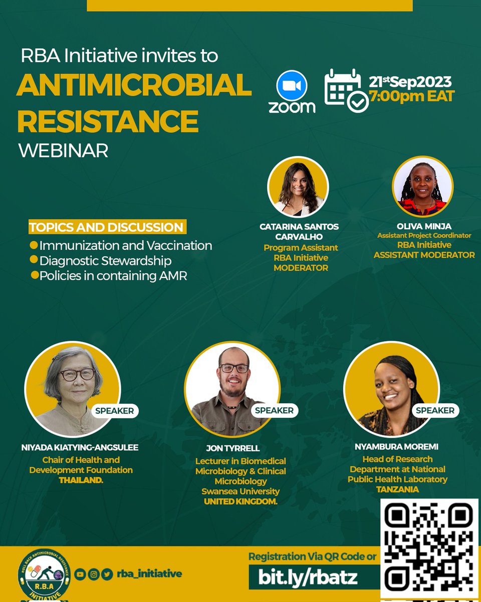 rbainitiative2's tweet photo. Join us for our upcoming webinar on #antimicrobialresistance
You are welcome to register either by scanning the QR code located at the bottom right corner of the poster or by following the link at https://t.co/f3oeUP4v4a

Welcome and lets dive deep into this insightful discussion https://t.co/Tsvq3YlNOJ