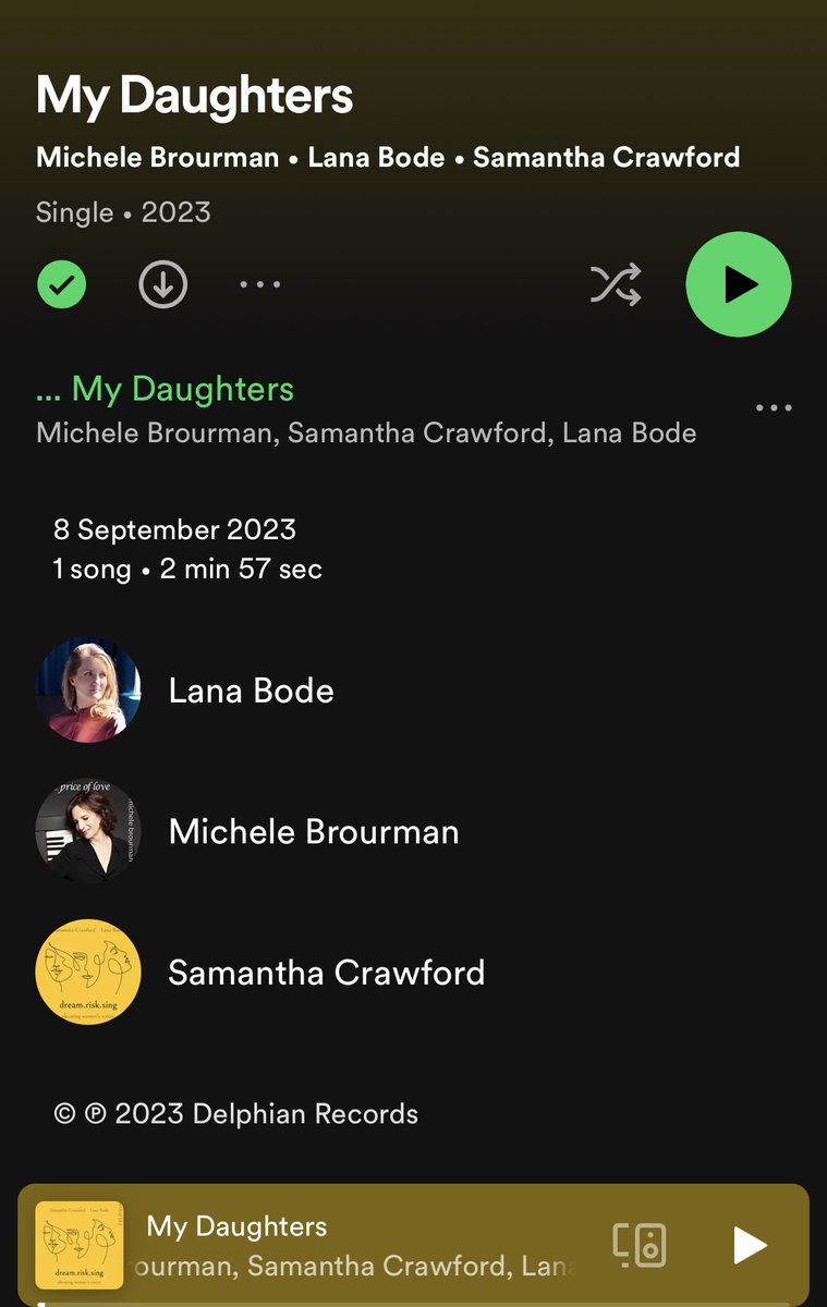 The second single ‘My Daughters,’ from the upcoming album dream.risk.sing with @LanaBode is out now @delphianrecords. This song was written by @MicheleBrourman and Hillary Rollins. open.spotify.com/track/5a1kG6r6…