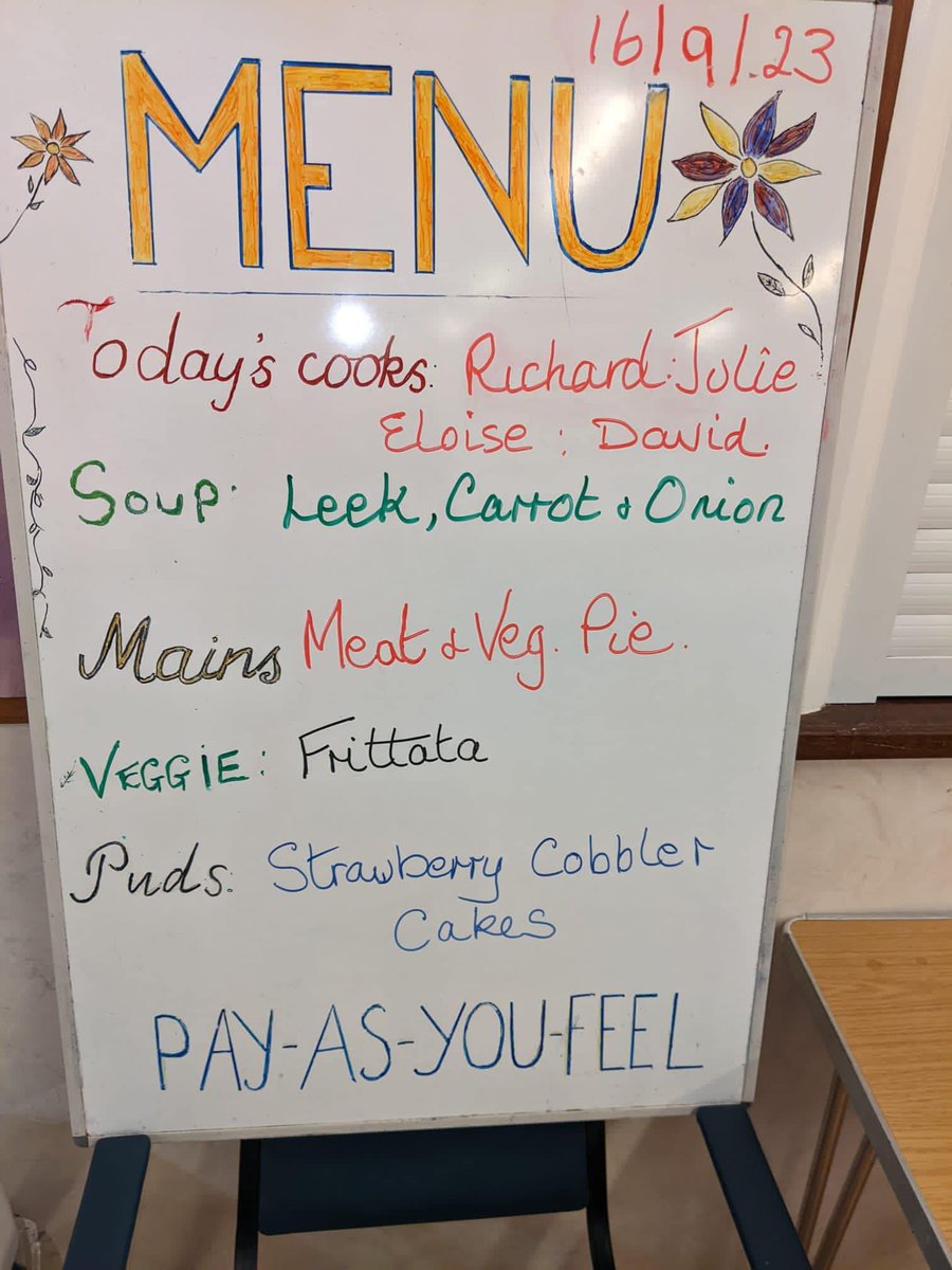 Look what we have in store for you today! This delicious 3 course meal, all on a pay as you feel basis! 🤤

Come join us between 12-2pm at Barnhill Methodist Church for lunch and a natter! All are welcome 😃

The Pantry is also open today too 🥦🍋🌽🥕

See you soon 👋🏼