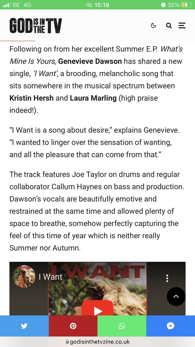 Genevieve Dawson (@gdawsonmusic) on Twitter photo Thanks <a href="/godisinthetv/">godisinthetv zine</a> for the lovely words about ‘I want’
Youz can go listen here ffm.to/iwantoutnow Thanks <a href="/godisinthetv/">godisinthetv zine</a> for the lovely words about ‘I want’
Youz can go listen here ffm.to/iwantoutnow