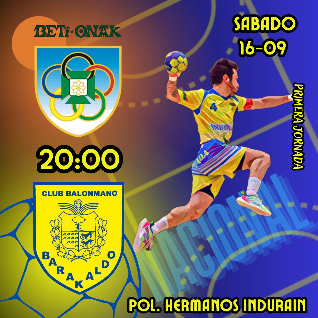 CBBarakaldo's tweet photo. Comienzo de liga para nuestros chicos de Primera Nacional 

🏆 Lehen Nazionala/Primera Nacional
🤾🏼 1. jardunaldia/Jornada 1
📌 Hnos. Indurain kiroldegia/Polideportivo Hnos. Indurain 
📆 Larunbata/Sábado 16/09/2023 ⏰ 20:00
🆚️ Beti-Onak vs Balonmano Barakaldo https://t.co/tOmp7Sw322