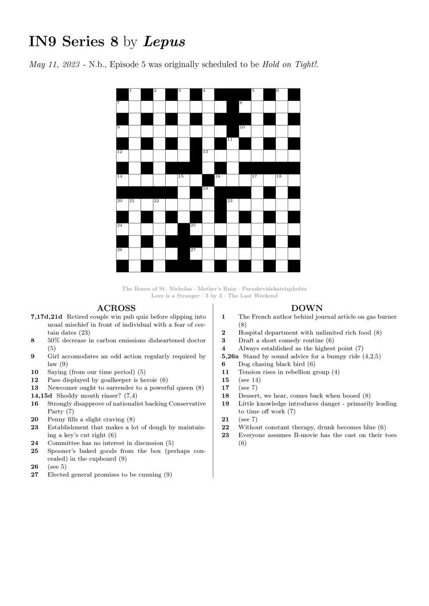 Series 8 #crossword for #InsideNo9 🎅🦜☂️💻📺🍯