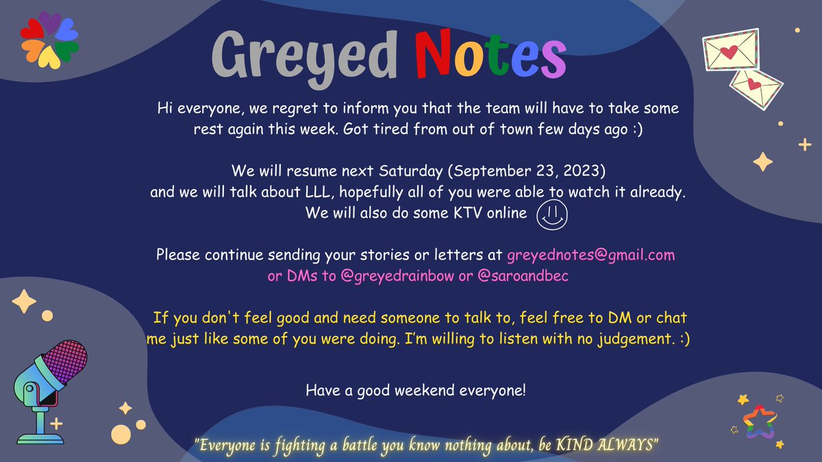 Hi everyone, won't be able to push GreyedNotes today due to travel exhaustion, but remember, my DMs are always open. If you're feeling down or just need someone to chat with, I'm here to listen, no judgment, as always. ❤️🫰 #AlwaysHereForYou #greyednotes #inspiredbyfreenbecky