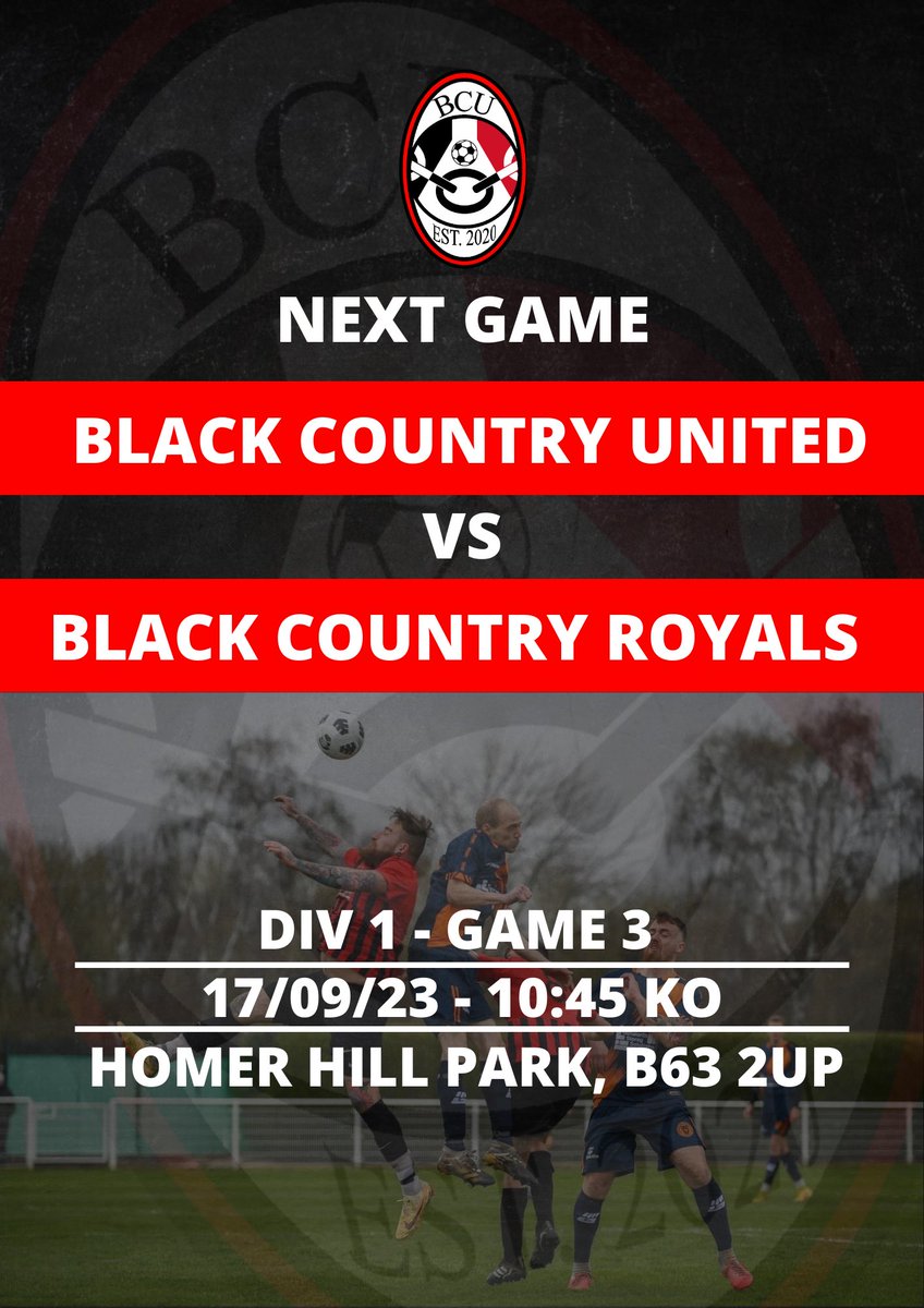 BCU_FC's tweet image. This Sunday, we play our third league game, HOME VS Black Country Royals.

A Black Country derby!

BCU will be looking to keep our 100% record and pick up another 3 points.
🔴⚪️