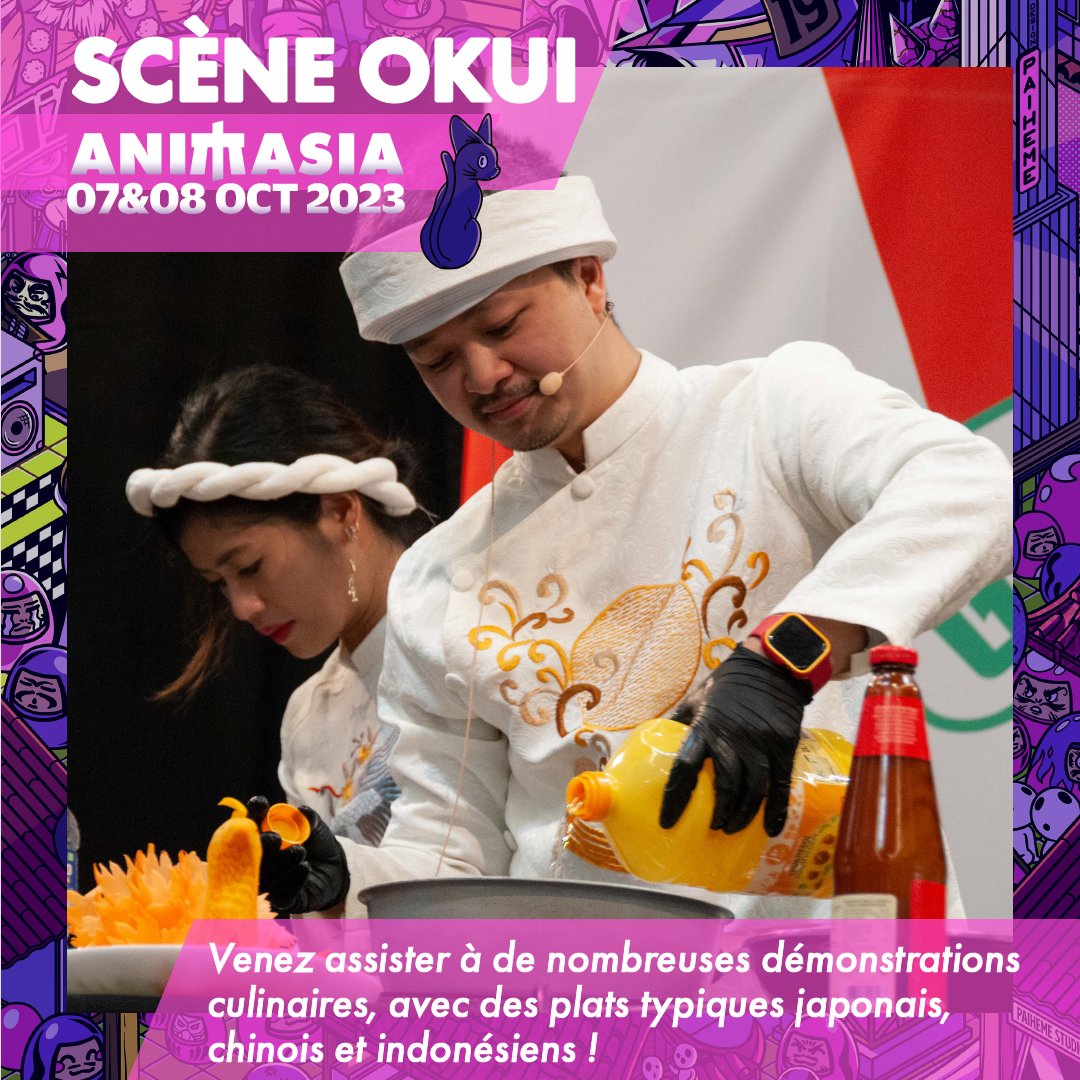 Fest_Animasia's tweet photo. Vos papilles ne pourront pas résister à l'envie d'assister à nos démonstrations culinaires sur la scène Okui 🍛
Retrouvez notre programmation de la scène Okui bientôt sur le site 👉 https://t.co/JuWhJVi4Wm
#animasia #cuisine #asie #okui https://t.co/f3VuqGTbYE