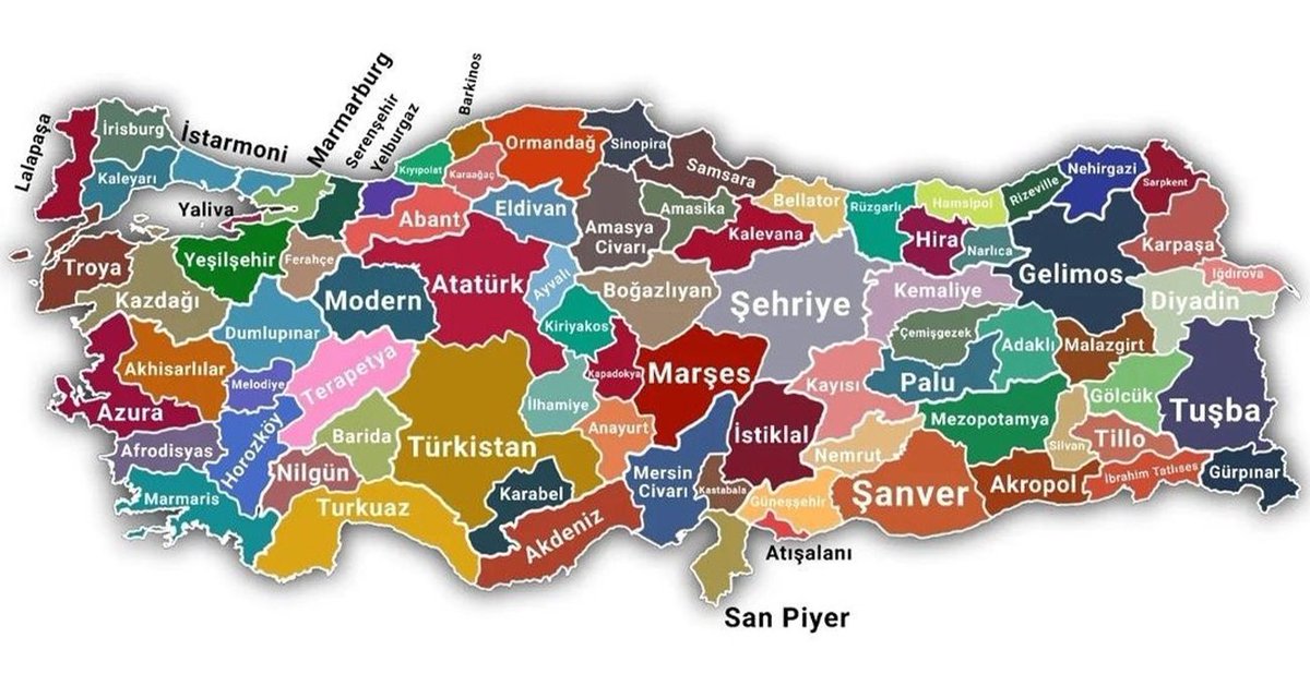pusholder's tweet photo. Bir yapay zeka programı Türkiye’deki illere yeni isimler verdi. https://t.co/K5UfAkCfxi