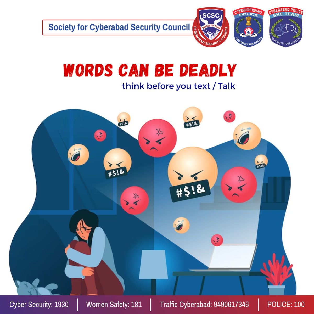 SCSC_Cyberabad's tweet image. 🤐💬 Words Can Be Deadly; Think Before You Text/Talk! 💬🤐
 
Remember, our words hold immense power. Choose kindness, empathy, and positivity in every message you send or conversation you have. 🌟
 
 #ChooseWordsWisely #ThinkBeforeYouSpeak #PowerOfWords