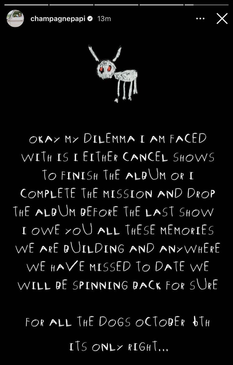 mosthiphop's tweet photo. Drake’s new album ‘For All The Dogs’ has officially been delayed until October 6th🚨 https://t.co/XCGmr3vxxl