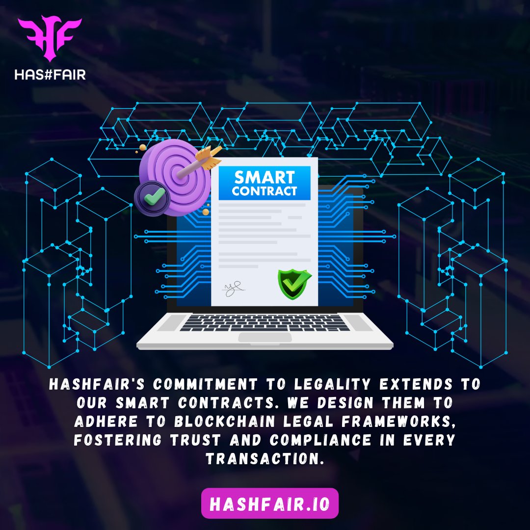 Hashfair_Games's tweet photo. Smart Contracts, Legal Standards! HashFair ensures smart contracts align with blockchain legal frameworks, promoting trust and legality. ππ
#HashFair #BlockchainSecurity #HashFairDAO #Innovation #polygongaming #HFG #Polygon #SmartContracts #ProfitDistribution #polygonchain #CryptoGaming #FairnessUnleashed #FairGames #GamingRevolution #HashFairGaming #SmartContractCompliance