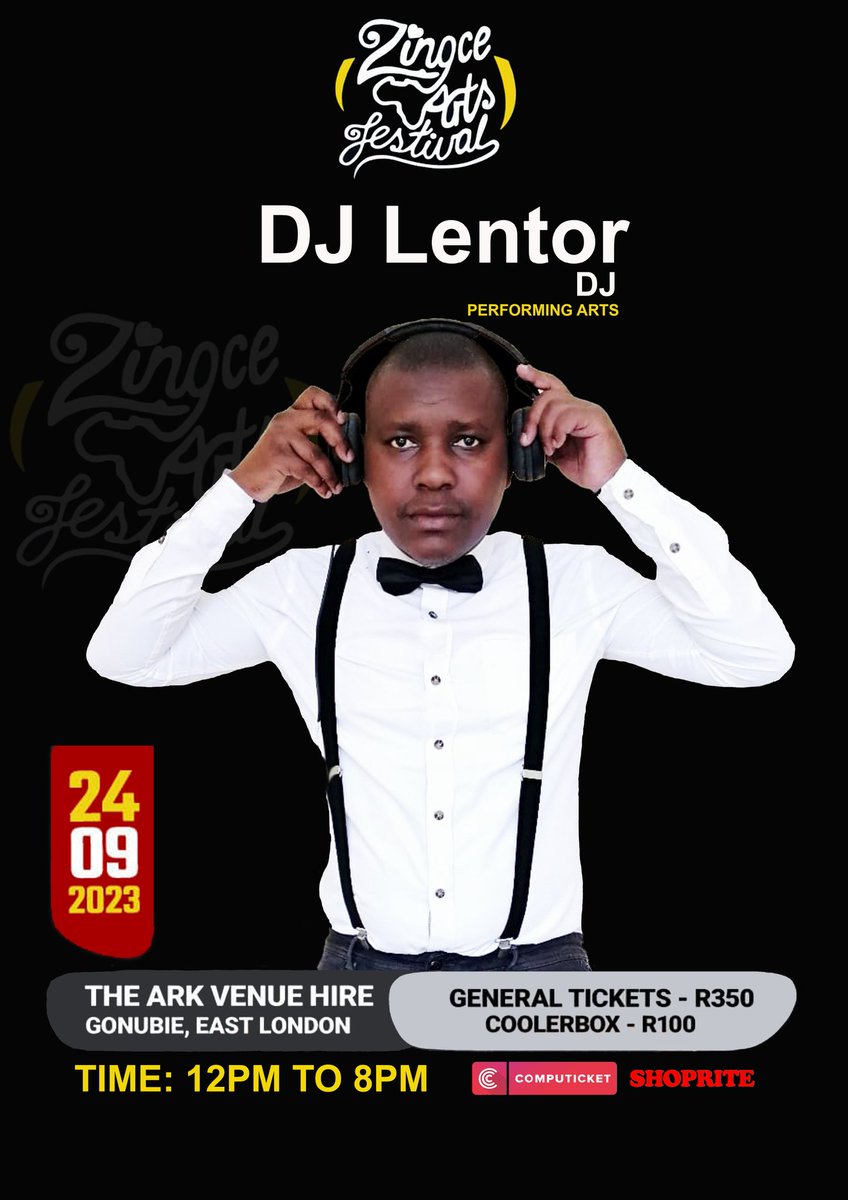 ZingceArtsFest's tweet image. On the 1ns and 2s.... DJ Lentor 🎛️🎚️🎧💃🏾🕺🏿🎉🎵

Catch him live at #ZAF2023 on Sunday 24th September 2023 🥳🕺🏿✨

Got your tickets yet?  🤷🏾‍♂️

Still available on computicket.com and Shoprite outlets.

You really don't want to miss this one. 

Makwande mz'ontsundu.

🤲🏾