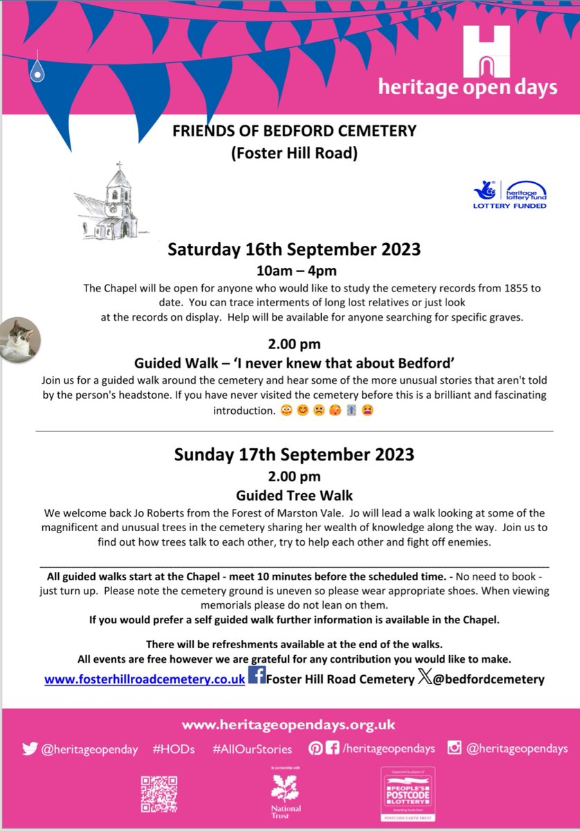 A reminder Foster Hill Road Chapel is open today as part of the Heritage Open Days events. Volunteers will be on hand from 10 till 4 pm to help with searching burial records. Guided walk at 2 pm followed by tea and cake! @BedfordExplore #Bedford