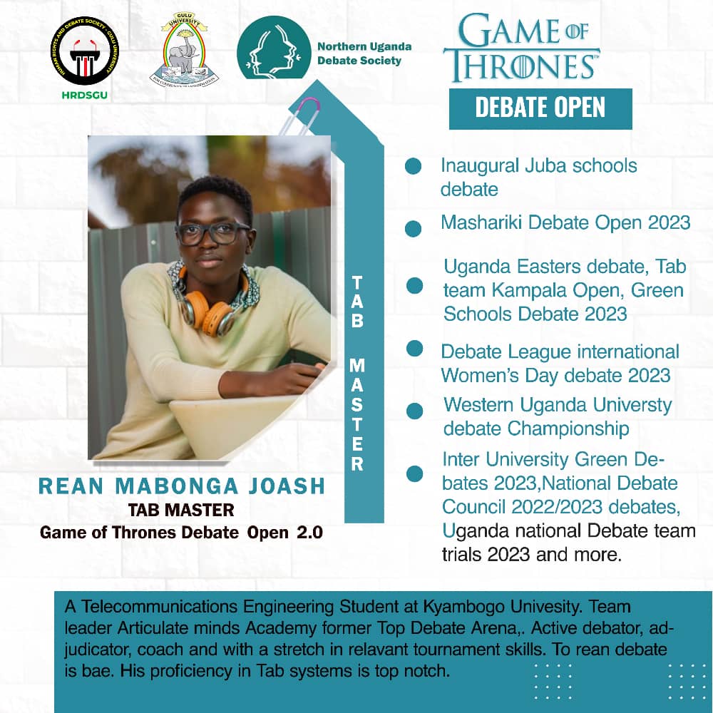 uganda_debate's tweet photo. The Game of thrones Debate Open 2.0 tourney shall be run on Tabbycat.
In this edition, the tab Master is Rean Mabonge Joash.

When you find yourself into rooms defend the name of your house.
When you get into the game of thrones you either win or die there is no middle ground! https://t.co/WbQO5IcATD