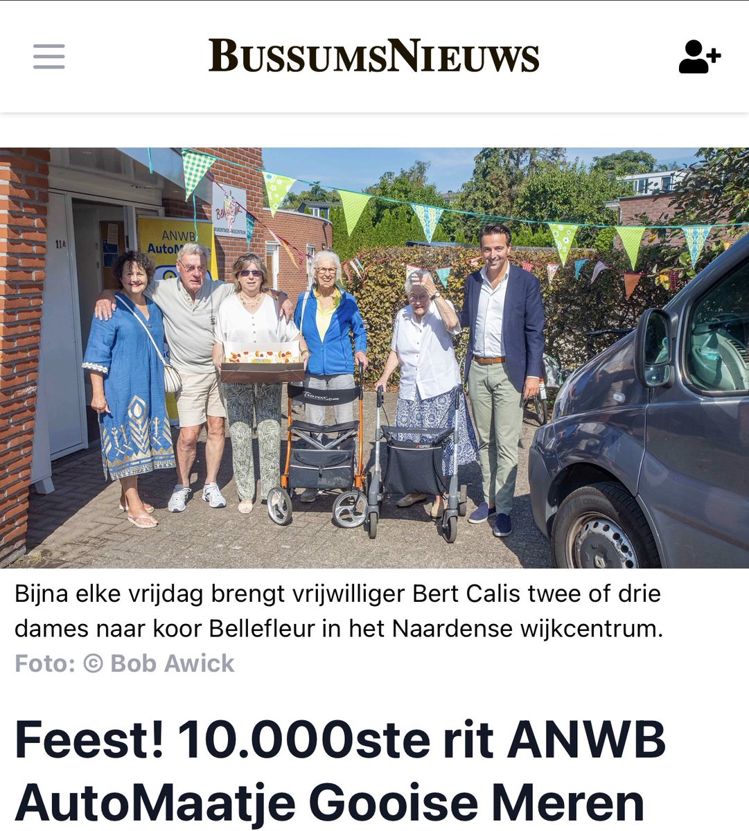 MarkMarshall10's tweet photo. Gisteren mocht ik Bert feliciteren die de 10.000e rit reed voor het “AutoMaatje” in Gooise Meren. Fantastisch hoe Bert en al die andere vrijwilligers zich inzetten. 

#vrijwilligers #automaatje #gooisemeren #gefeliciteerd https://t.co/gTRjjlOu8V