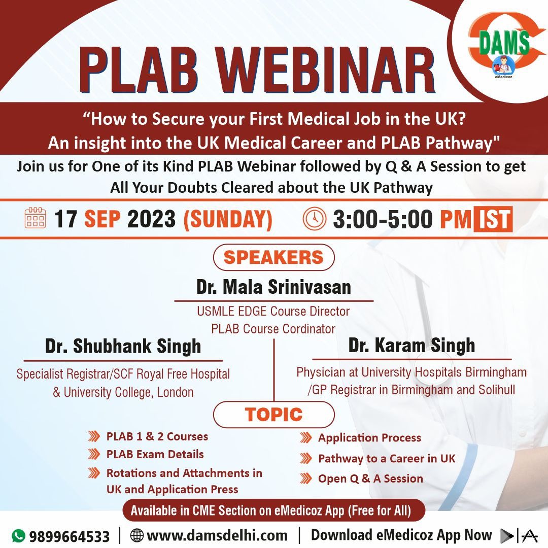 sumersethi's tweet photo. We are doing a free CME tomorrow about Doctor opportunities in UK on DAMS eMedicoz , mark your dates ! #plab #plabexam #plab1 #plab2 #plabpreparation https://t.co/tuSYALaDHi
