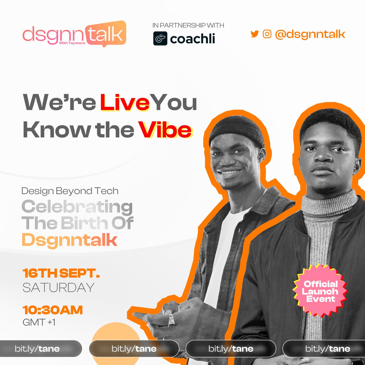 dsgnntalk's tweet photo. We're Live 🥁
you know the vibe 🤙
Skru Skru ⚡️
Check your mail for link.

Host: @tayotane1  Guest: @ozenua_  
Venue: @useCoachli  

#dsgnntalk #designbeyndtech https://t.co/eBHjbdZMAP
