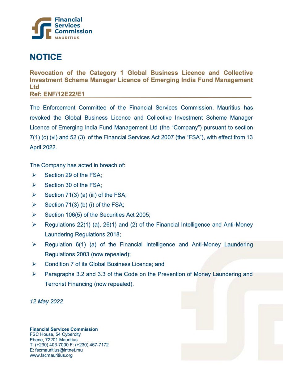 Jairam_Ramesh's tweet image. The stench around allegations of money-laundering and round-tripping against the Adani Group has become even stronger. 

The Mauritius equivalent of SEBI, the Financial Services Commission (FSC), revoked the licences of the controlling shareholder of two Adani-linked funds in May…