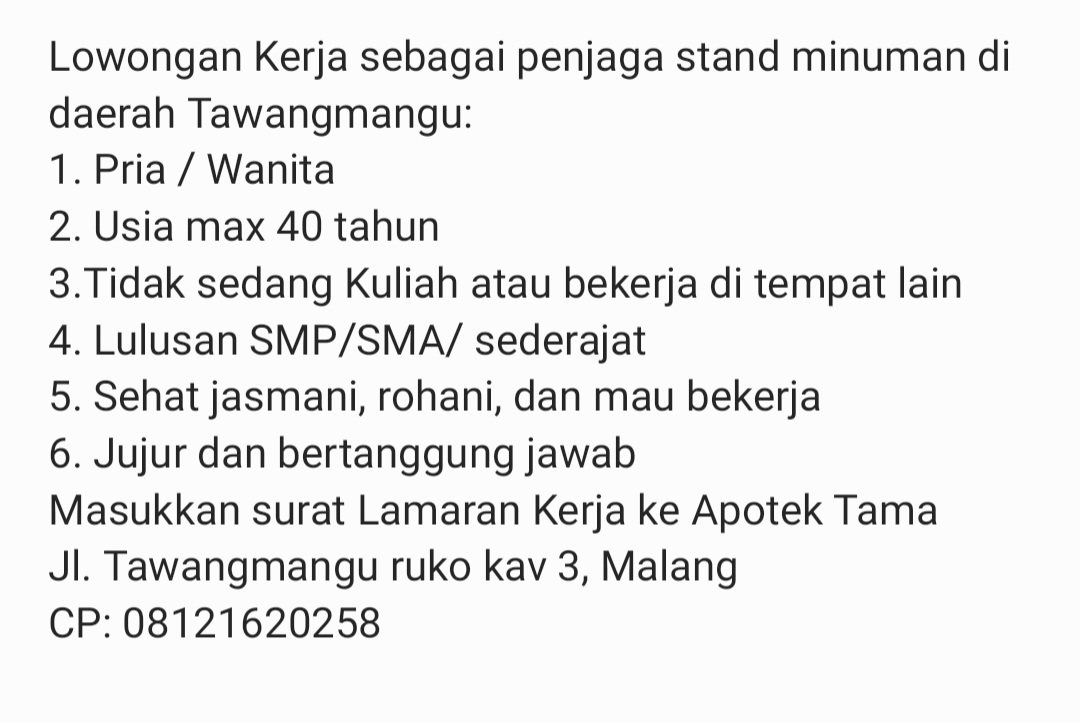 petter_tedjo's tweet photo. Min @infomalang , ada lowongan kerja lg nih: https://t.co/cUZbWVVCiQ