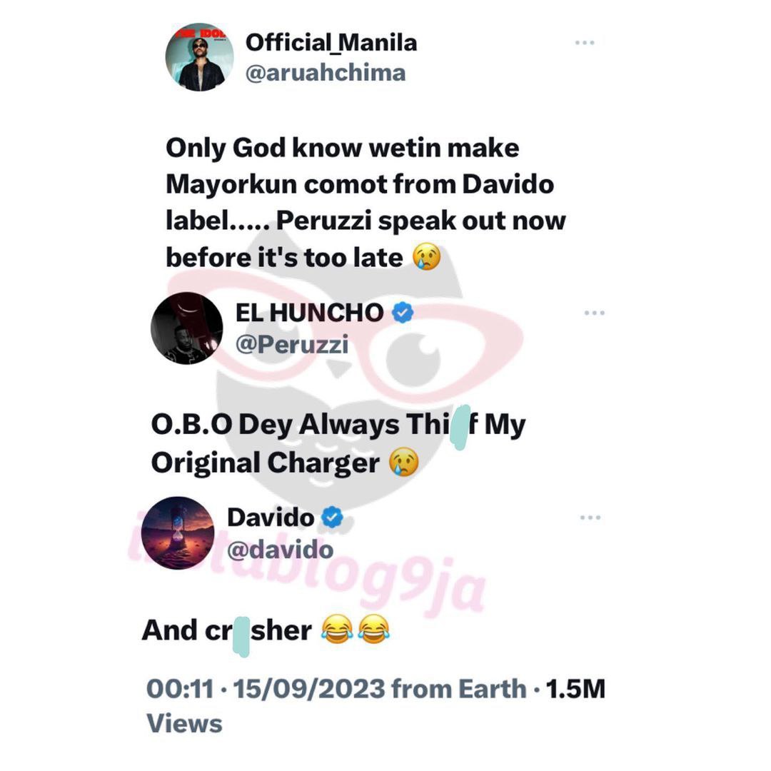 Record Label Saga: Singer Peruzzi accuses his ‘former’ boss, Davido, of constantly st£aling from him.