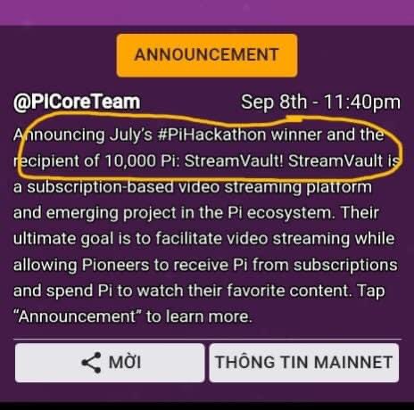 ThuyCam99's tweet photo. Ứng dụng #StreamVault chiến thắng Hackathon tháng 7 và giành được giải thưởng 10kpi
Họ cũng đồng thuận trả phí dịch vụ nền tảng của họ với giá trị GCV 314,159 🚀🚀
#PiNetwork https://t.co/spaTqnd8bC