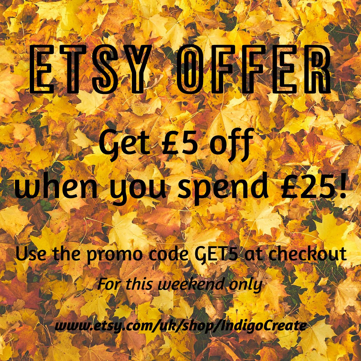 Ooh Etsy are offering £5 off if you spend over £25 this weekend! Use the promo code 'GET5' :) indigocreate.etsy.com #etsysale #handmadegifts #etsystore #christmasgifts